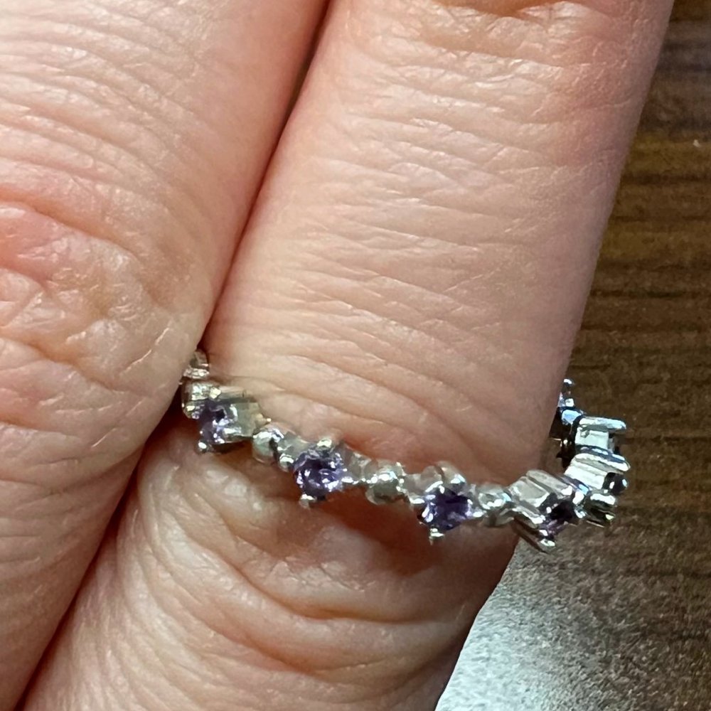 925 Sterling Silver Eternity Thin Amethyst Ring